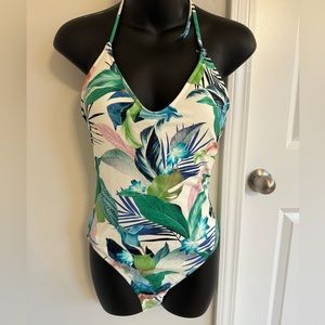 La Blanca white botanical swimsuit size 10